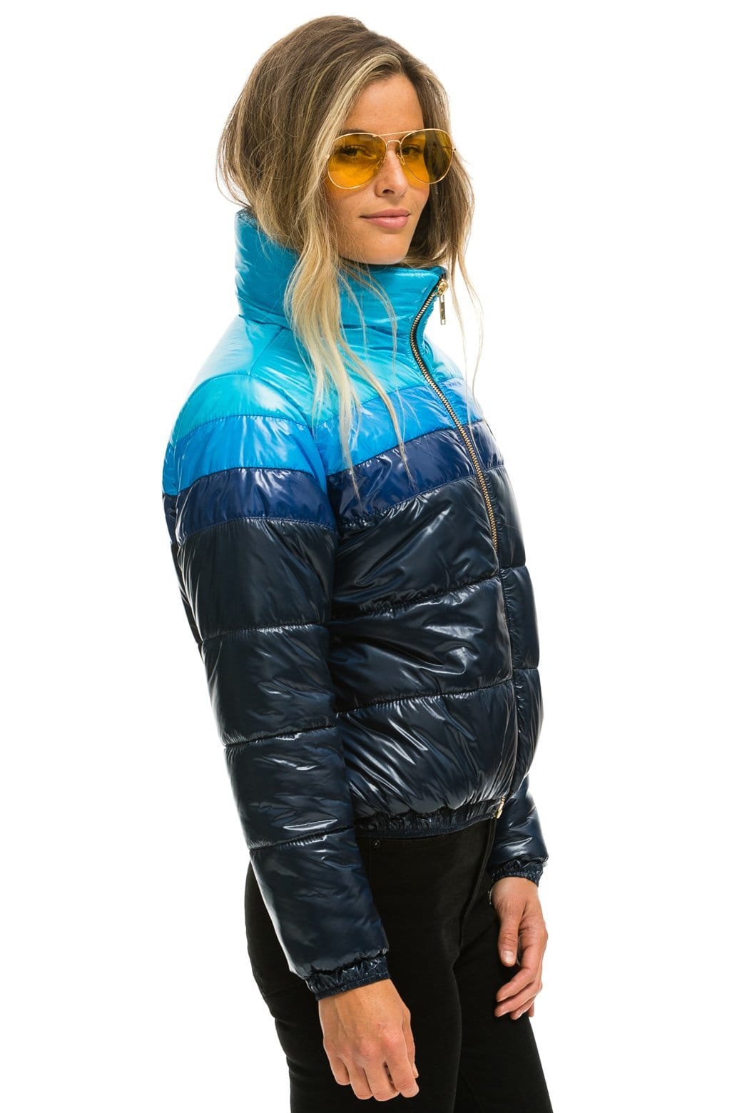 WOMEN'S COLOR BLOCK LUXE APRES PUFFER JACKET - GLOSSY NAVY Jacket Aviator Nation