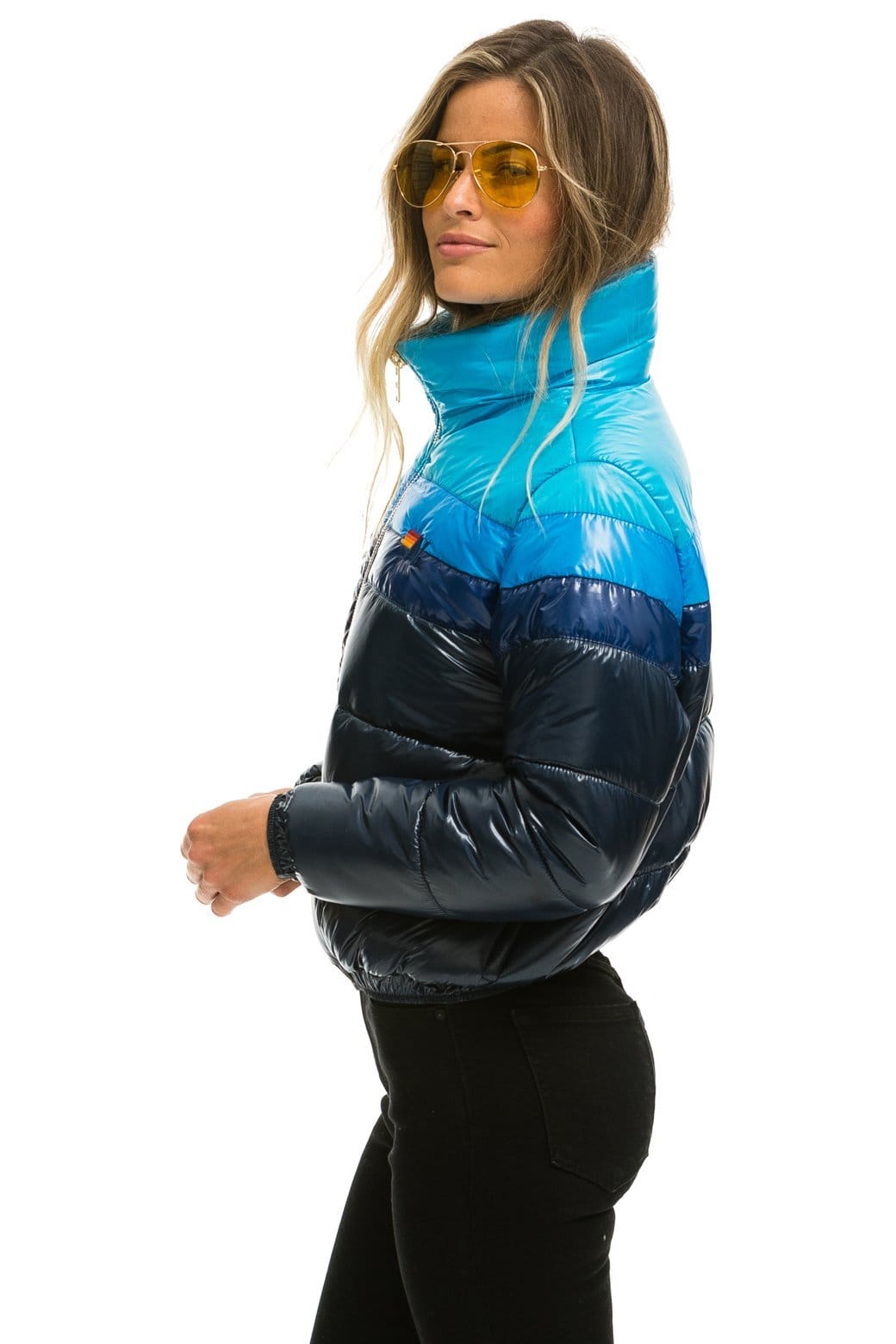 WOMEN'S COLOR BLOCK LUXE APRES PUFFER JACKET - GLOSSY NAVY Jacket Aviator Nation