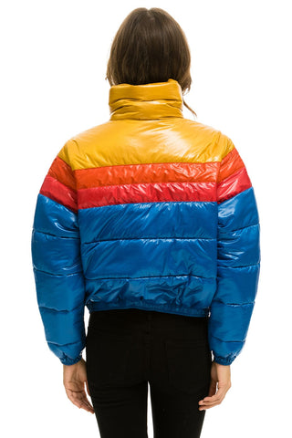 WOMEN'S COLOR BLOCK LUXE APRES PUFFER JACKET - GLOSSY SNORKEL BLUE Jacket Aviator Nation