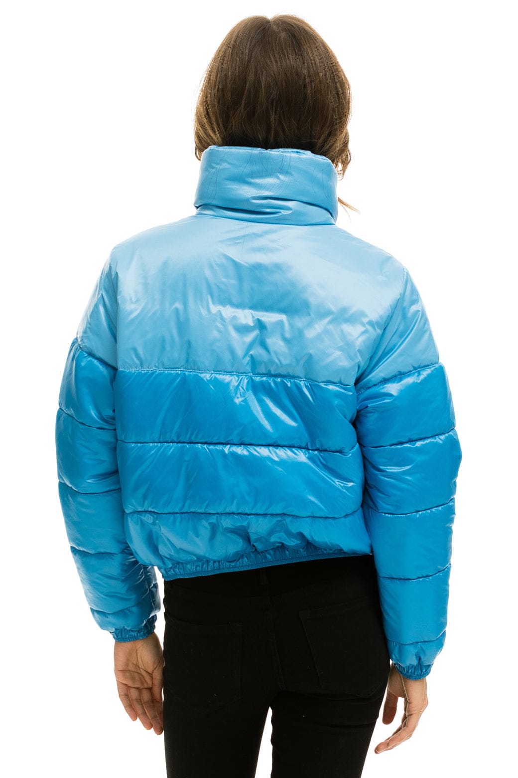 WOMEN'S COLOR BLOCK LUXE APRES PUFFER JACKET - SKY GLOSSY Jacket Aviator Nation
