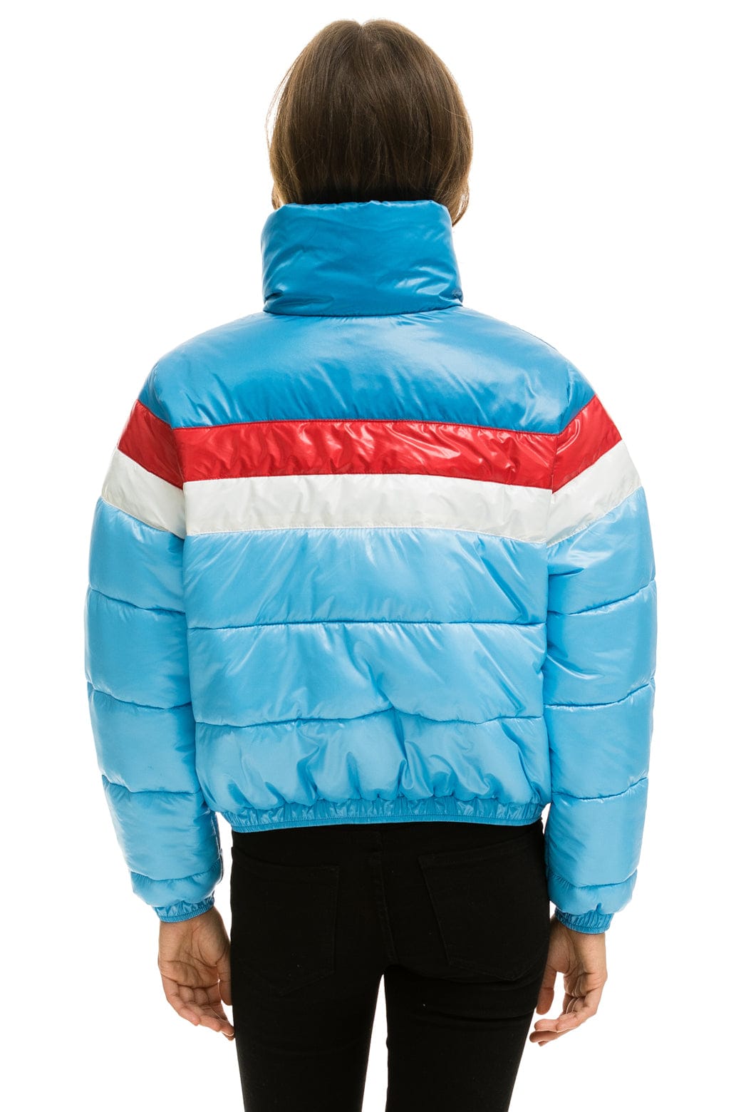 WOMEN'S COLOR BLOCK LUXE APRES PUFFER JACKET - SKY GLOSSY Jacket Aviator Nation