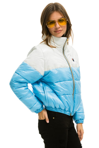 WOMEN'S COLOR BLOCK LUXE APRES PUFFER JACKET - WHITE GLOSSY Jacket Aviator Nation