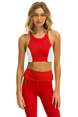 WOMEN'S COLOR BLOCK RACER SPORTS BRA - CHERRY Sports Bra Aviator Nation