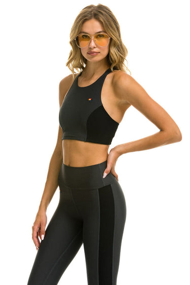 WOMEN'S COLOR BLOCK RACER SPORTS BRA - TITANIUM Sports Bra Aviator Nation