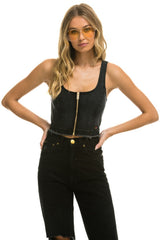 WOMEN'S DENIM TOP ZIP FRONT BUSTIER - VINTAGE BLACK Women's Jeans Aviator Nation