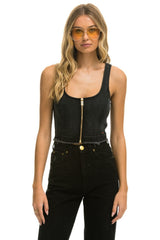 WOMEN'S DENIM TOP ZIP FRONT BUSTIER - VINTAGE BLACK Women's Jeans Aviator Nation