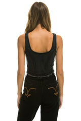 WOMEN'S DENIM TOP ZIP FRONT BUSTIER - VINTAGE BLACK Women's Jeans Aviator Nation