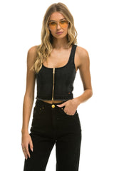 WOMEN'S DENIM TOP ZIP FRONT BUSTIER - VINTAGE BLACK Women's Jeans Aviator Nation