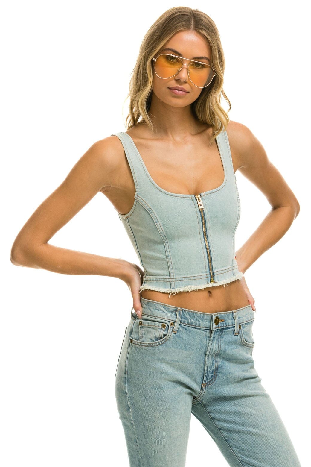 WOMEN'S DENIM TOP ZIP FRONT BUSTIER - VINTAGE Women's Jeans Aviator Nation
