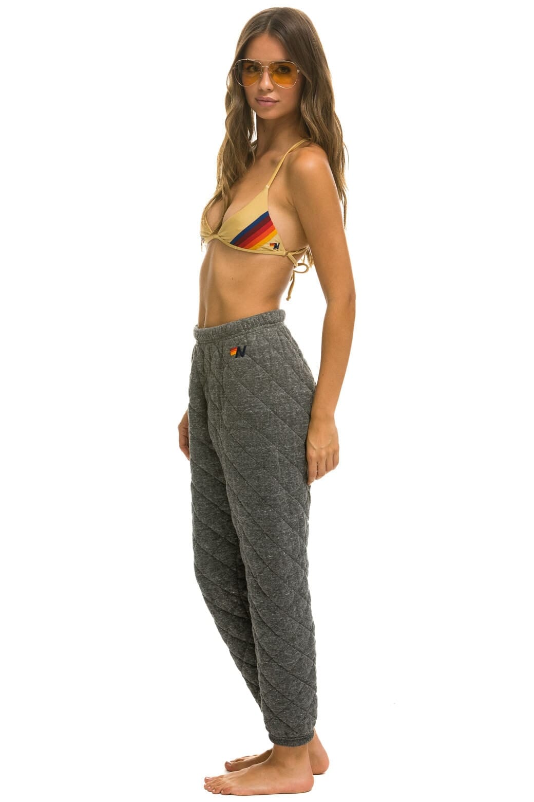 WOMEN'S QUILTED SWEATPANTS - HEATHER GREY Womens Sweatpants Aviator Nation
