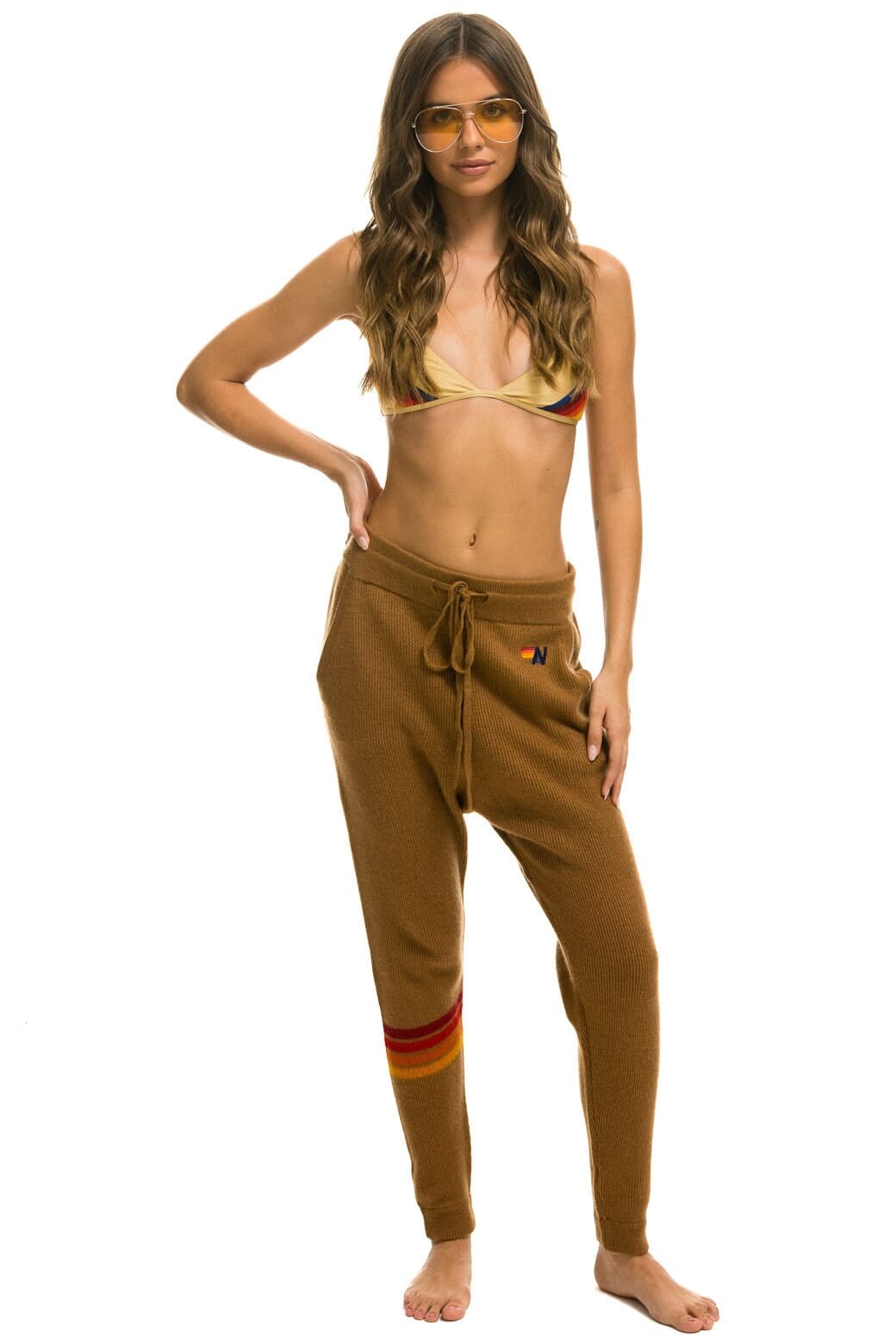 WOMEN'S RAINBOW 4 STRIPE CASHMERE RELAXED FIT PANT - BUTTERSCOTCH Women's Sweatpants Aviator Nation
