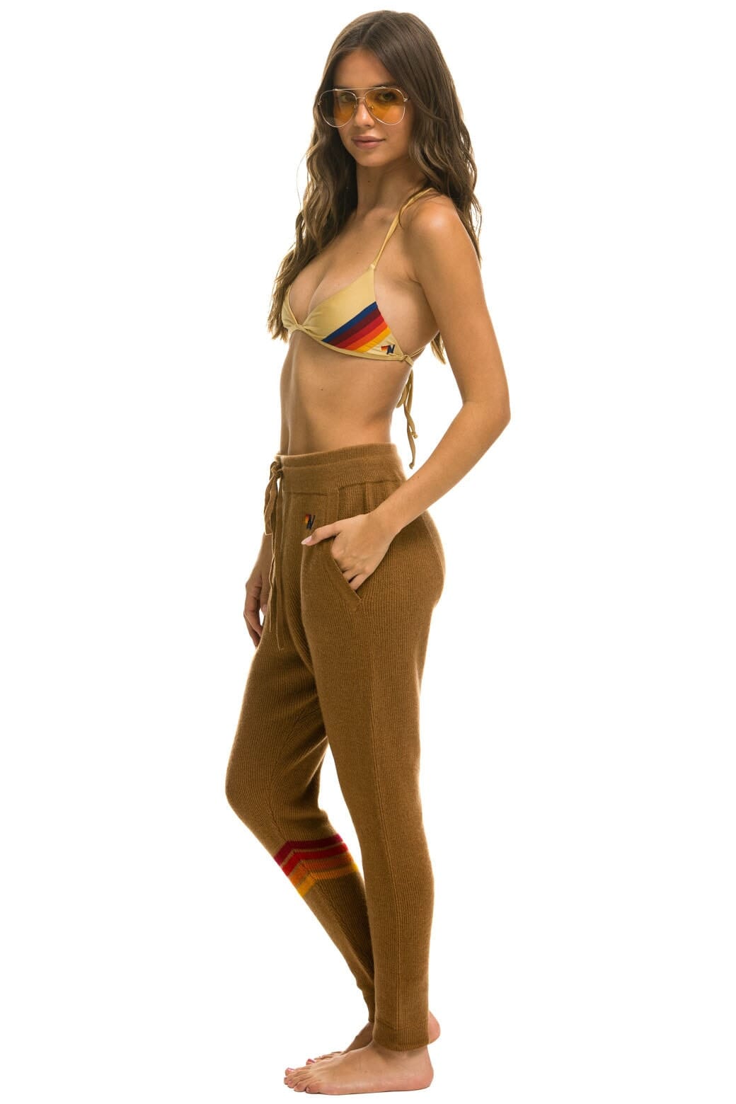 WOMEN'S RAINBOW 4 STRIPE CASHMERE RELAXED FIT PANT - BUTTERSCOTCH Women's Sweatpants Aviator Nation