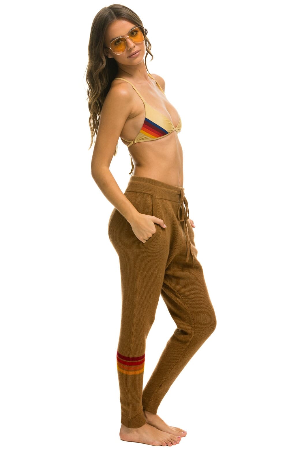 WOMEN'S RAINBOW 4 STRIPE CASHMERE RELAXED FIT PANT - BUTTERSCOTCH Women's Sweatpants Aviator Nation
