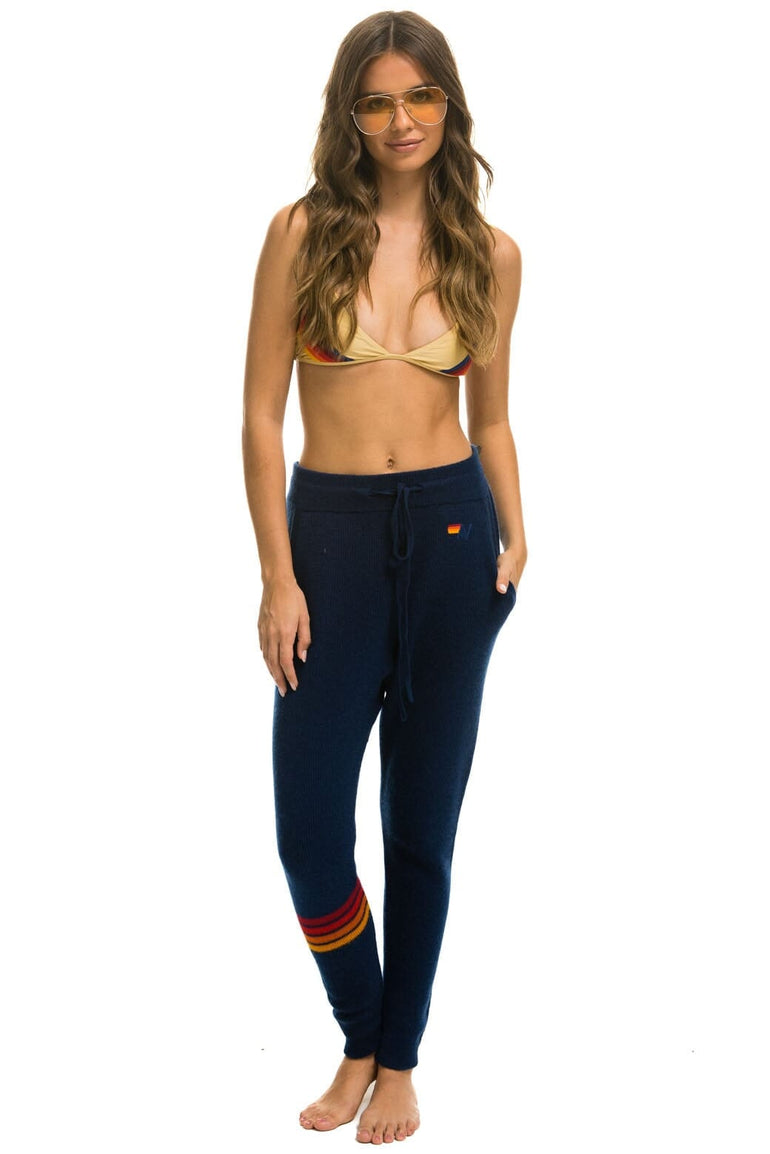 WOMEN'S RAINBOW 4 STRIPE CASHMERE RELAXED FIT PANT - MIDNIGHT Women's Sweatpants Aviator Nation