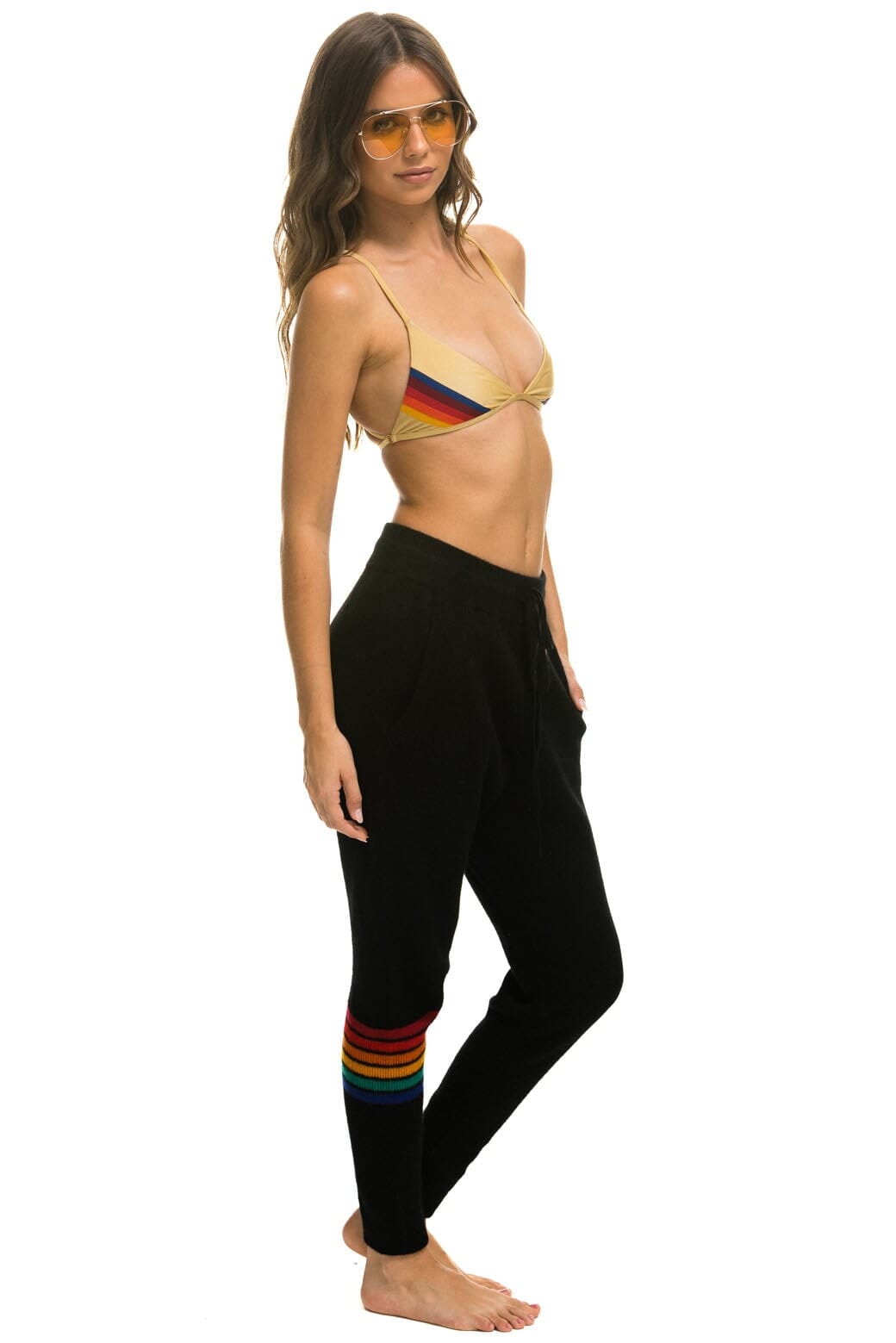 WOMEN'S RAINBOW 6 STRIPE CASHMERE RELAXED FIT PANT - BLACK Women's Sweatpants Aviator Nation