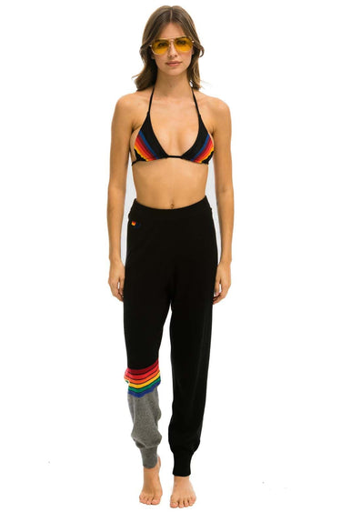 WOMEN'S RAINBOW STRIPE CASHMERE LIGHT SWEATER PANT - BLACK // CHARCOAL Women's Sweatpants Aviator Nation