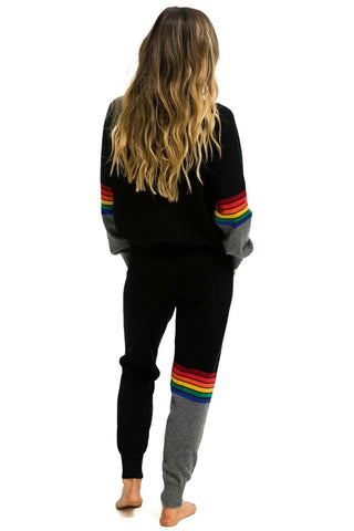 WOMEN'S RAINBOW STRIPE CASHMERE LIGHT SWEATER PANT - BLACK // CHARCOAL Women's Sweatpants Aviator Nation