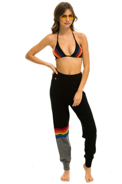 WOMEN'S RAINBOW STRIPE CASHMERE LIGHT SWEATER PANT - BLACK // CHARCOAL Women's Sweatpants Aviator Nation