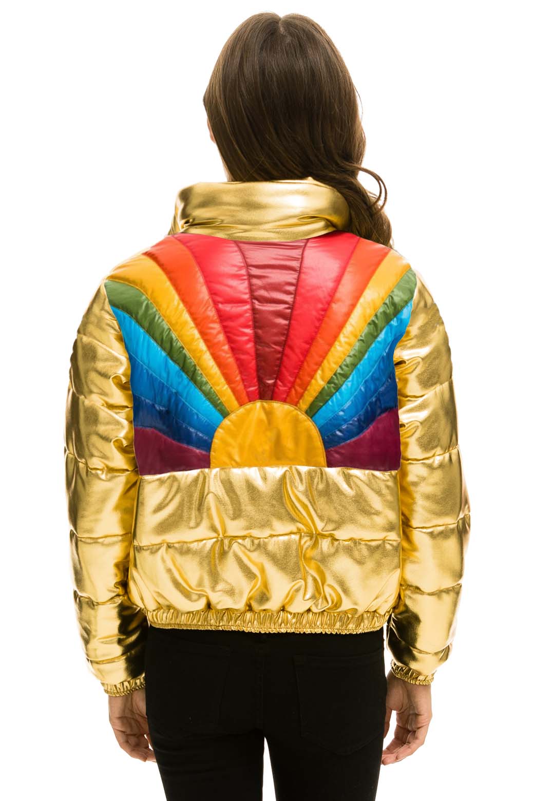 SUNBURST APRES PUFFER JACKET GLOSSY GOLD – Aviator Nation