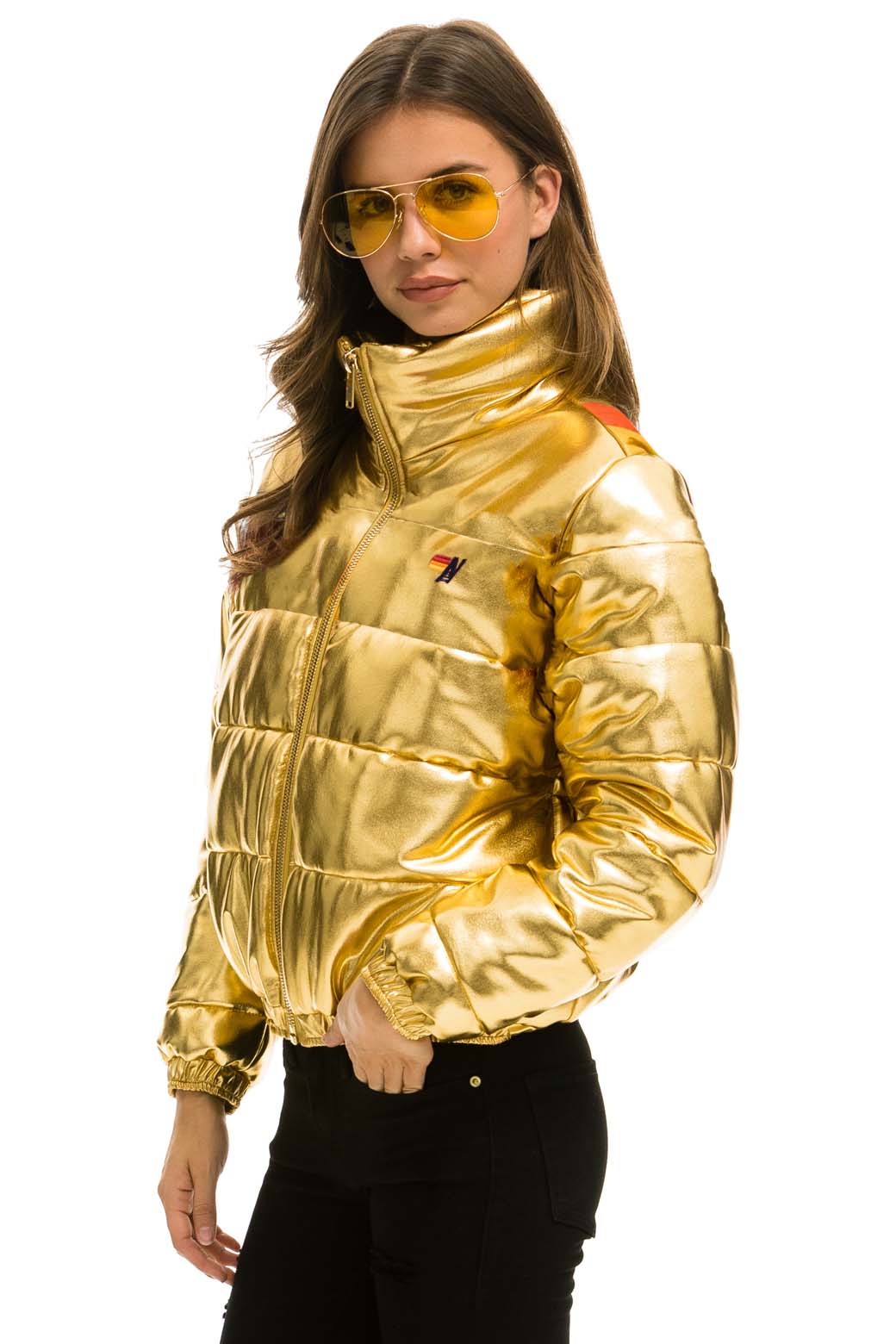 WOMEN'S SUNBURST APRES PUFFER JACKET - GLOSSY GOLD Jacket Aviator Nation