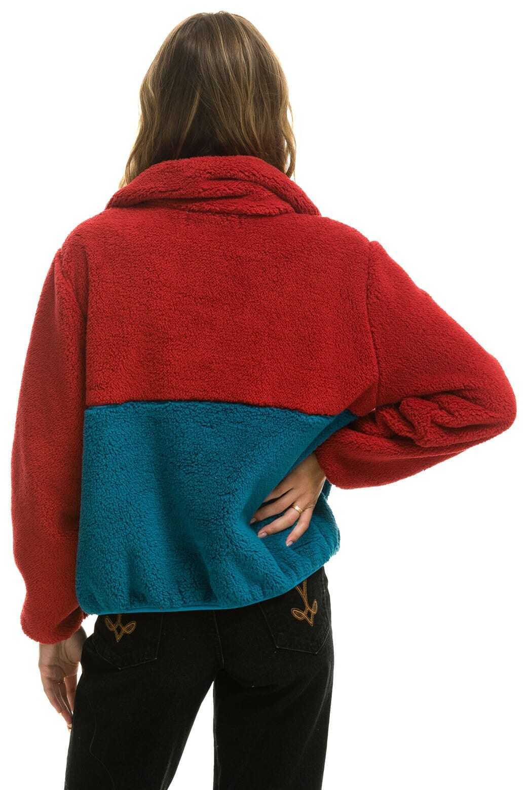 WOMEN'S TEDDY APRES HALF ZIP COLOR BLOCK JACKET - CHERRY Women's Outerwear Aviator Nation
