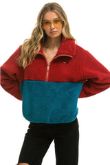 WOMEN'S TEDDY APRES HALF ZIP COLOR BLOCK JACKET - CHERRY Women's Outerwear Aviator Nation