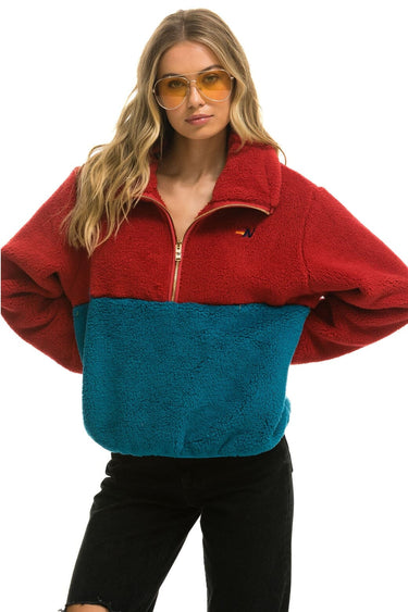 WOMEN'S TEDDY APRES HALF ZIP COLOR BLOCK JACKET - CHERRY Women's Outerwear Aviator Nation