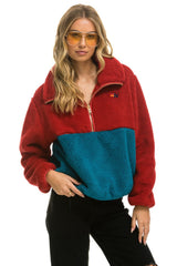 WOMEN'S TEDDY APRES HALF ZIP COLOR BLOCK JACKET - CHERRY Women's Outerwear Aviator Nation