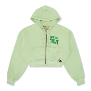 PALM TREE FEST NAPA 2025 CROPPED ZIP HOODIE RELAXED - LIME CREAM
