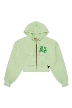 PALM TREE FEST NAPA 2025 CROPPED ZIP HOODIE RELAXED - LIME CREAM