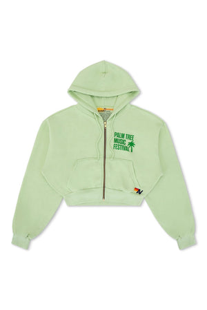 PALM TREE FEST NAPA 2025 CROPPED ZIP HOODIE RELAXED - LIME CREAM