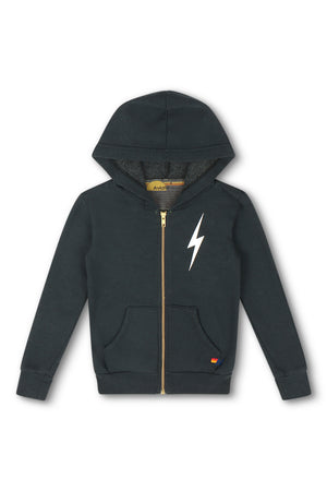 KIDS BOLT PRINT ZIP HOODIE - CHARCOAL // WHITE