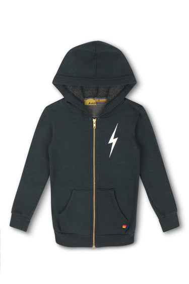 KIDS BOLT PRINT ZIP HOODIE - CHARCOAL // WHITE