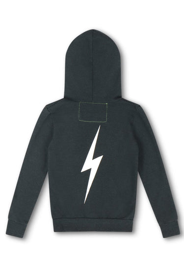 KIDS BOLT PRINT ZIP HOODIE - CHARCOAL // WHITE
