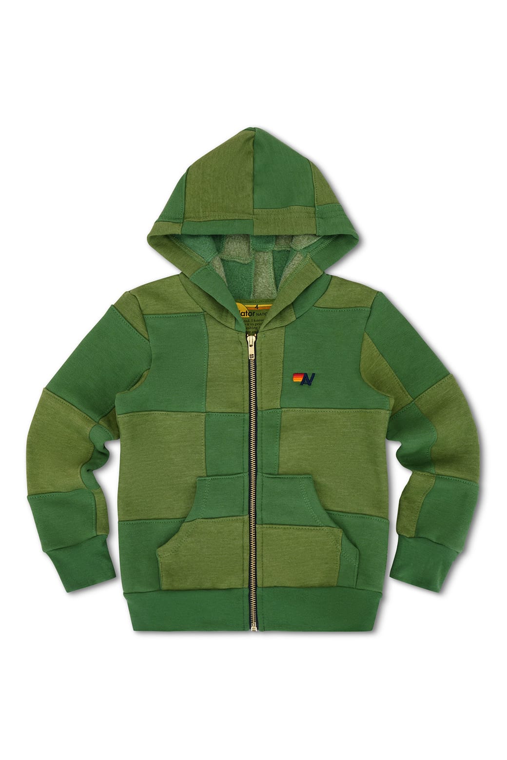 KID'S CHECK QUILTED ZIP HOODIE - JUNGLE GREEN // PALM