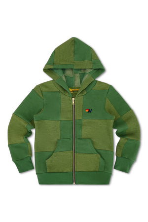 KID'S CHECK QUILTED ZIP HOODIE - JUNGLE GREEN // PALM