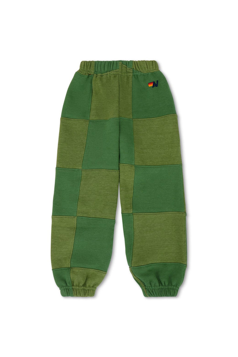 KID'S CHECK QUILTED SWEATPANTS - JUNGLE GREEN / PALM