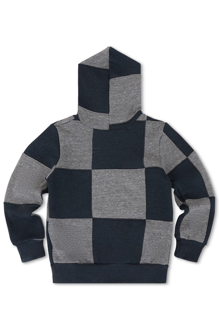 KID'S CHECK QUILTED ZIP HOODIE - HEATHER GREY/CHARCOAL