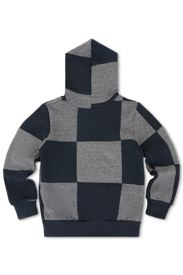 KID'S CHECK QUILTED ZIP HOODIE - HEATHER GREY/CHARCOAL