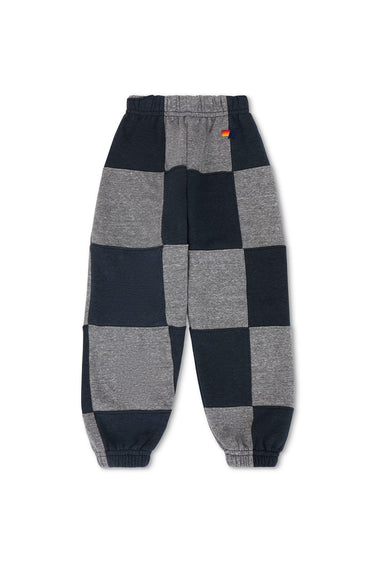 KID'S CHECK QUILTED SWEATPANTS - HEATHER GREY/CHARCOAL
