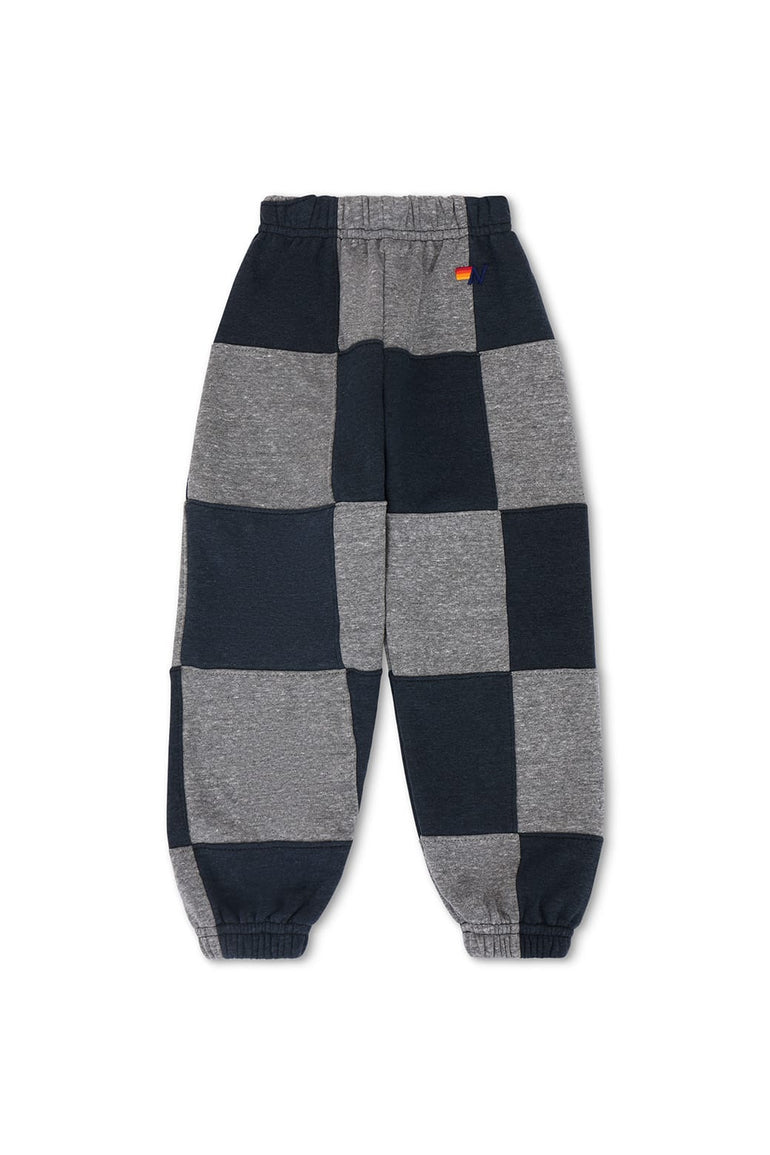 KID'S CHECK QUILTED SWEATPANTS - HEATHER GREY/CHARCOAL