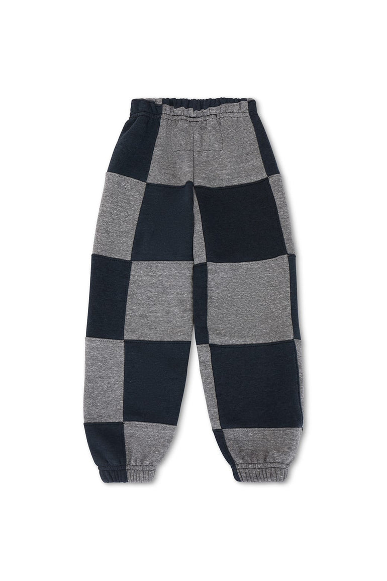KID'S CHECK QUILTED SWEATPANTS - HEATHER GREY/CHARCOAL