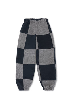 KID'S CHECK QUILTED SWEATPANTS - HEATHER GREY/CHARCOAL