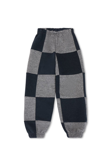 KID'S CHECK QUILTED SWEATPANTS - HEATHER GREY/CHARCOAL