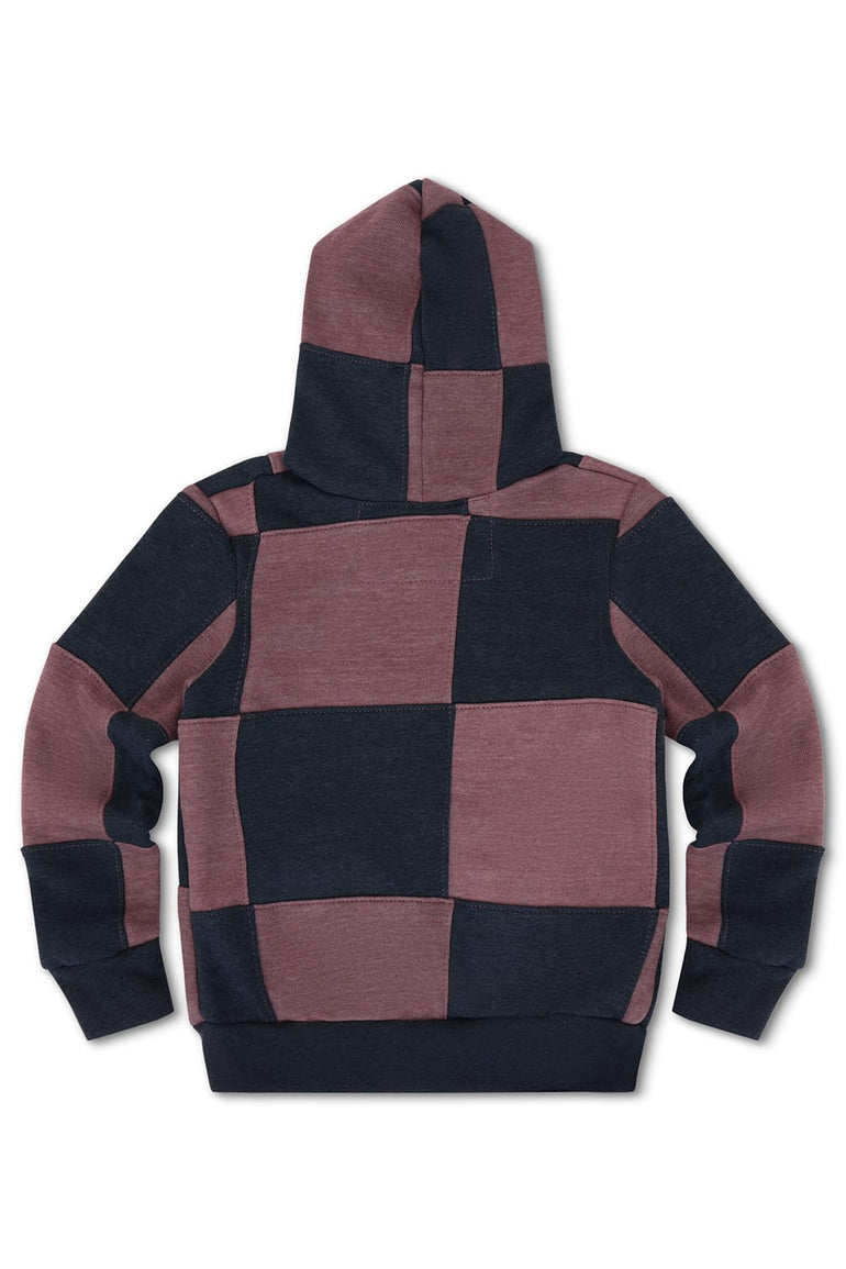 KID'S CHECK QUILTED ZIP HOODIE - CHARCOAL // MOCHA