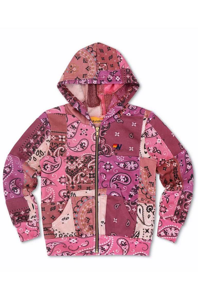 KID'S BANDANA QUILTED ZIP HOODIE - PINK