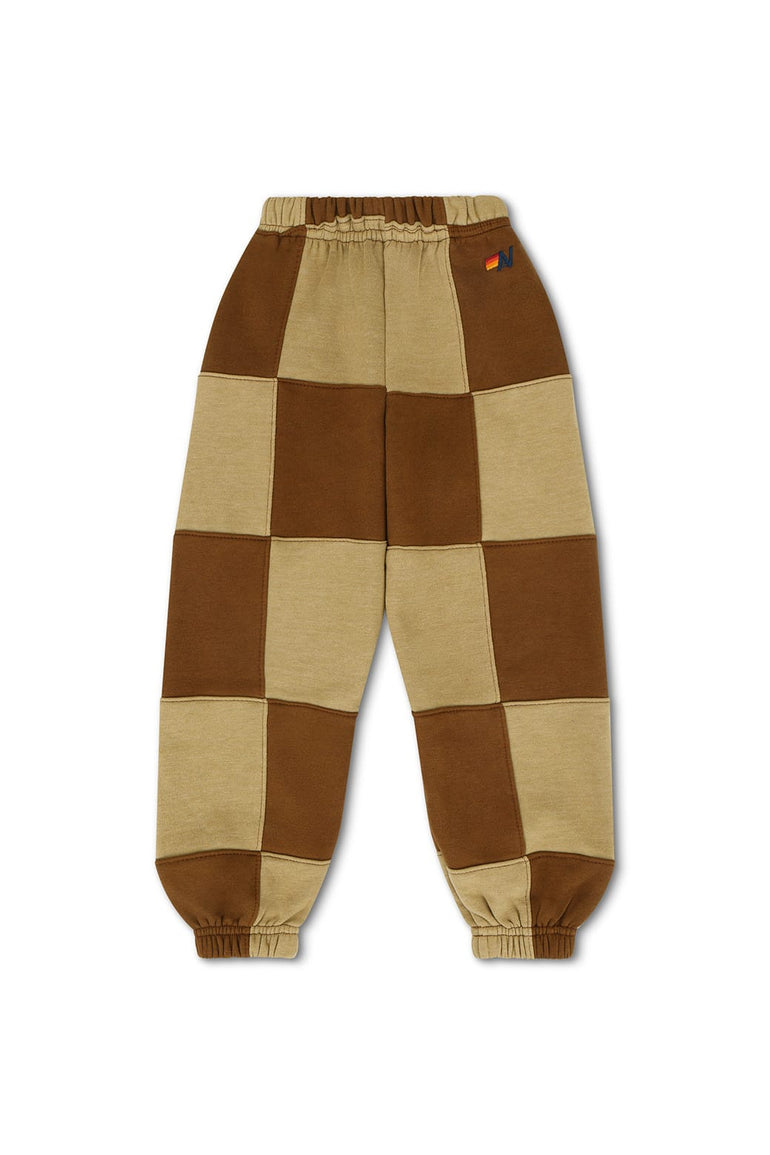 KID'S CHECK QUILTED SWEATPANTS - TAN / CINNAMON