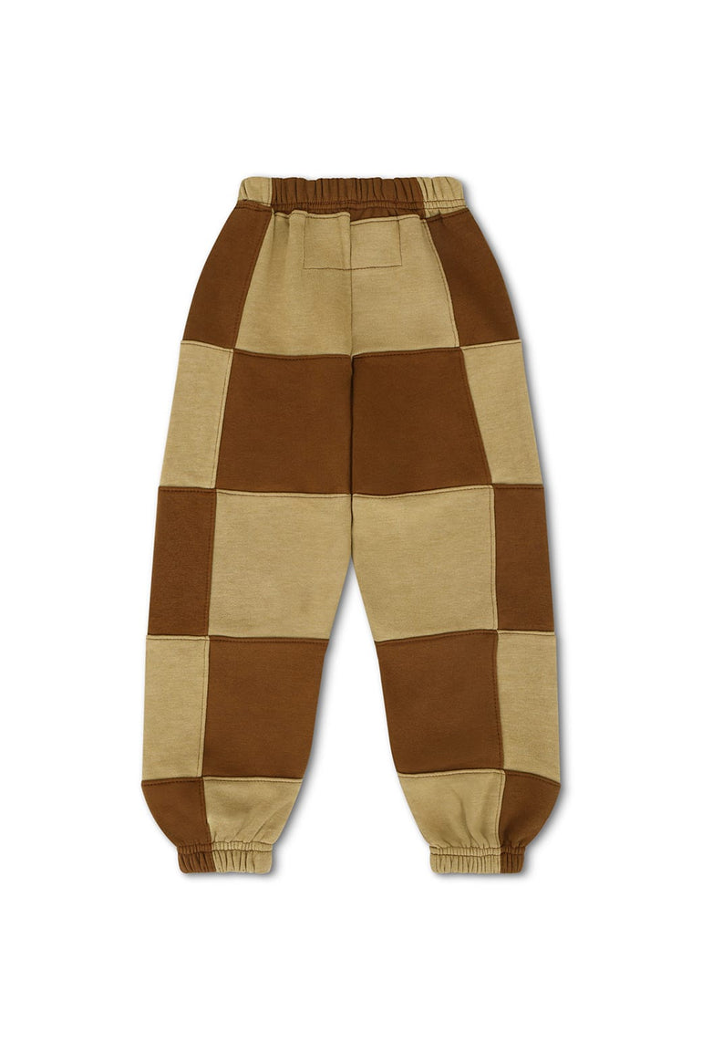 KID'S CHECK QUILTED SWEATPANTS - TAN / CINNAMON