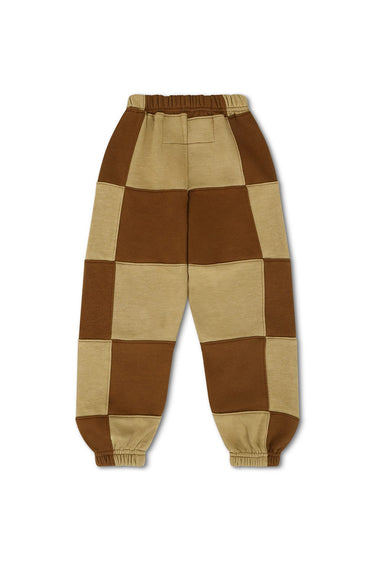 KID'S CHECK QUILTED SWEATPANTS - TAN / CINNAMON