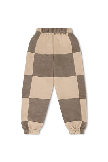 KID'S CHECK QUILTED SWEATPANTS - SAND / TAUPE
